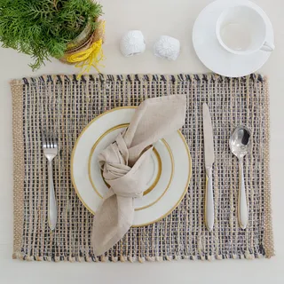 Chardin home Tischsets aus natürlicher Jute, 33 x 48 cm, rustikale Bauernhaus-Tischsets, Farben: natürliche Jute und Grau, 4 Stück