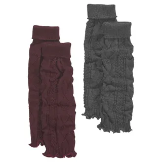 LAVANA "gestrickte Beinstulpen, Beinwärmer für Ballett, Tanz und Sport", Packung, 2 Stk. tlg. mit Zopfstrickmuster, 1x weinrot, 1x anthrazit meliert),