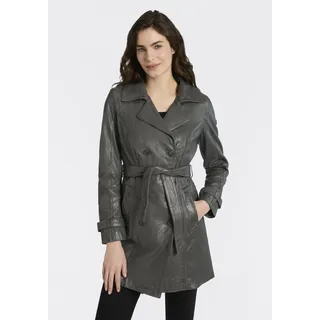 Ledermantel MAURITIUS "GWTaresa", Damen, Gr. 42 (XL), grau, Obermaterial: 100% Schafsleder. Futter: 100% Baumwolle. Ärmelfutter: 100% Polyester, unifarben, lässig geschnitten knielang, mit Riegel, Mäntel Ledermantel, Leder-Trenchcoat mit Bindegürtel