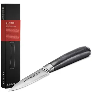 KLAMER Damast Schälmesser 8,6 cm aus 67 Lagen japanischem Stahl mit 61 HRC | Rasierklingenscharfes Obst- und Gemüsemesser mit 13 Grad Schnittwinkel, ergonomischem Griff für Küche und Outdoor