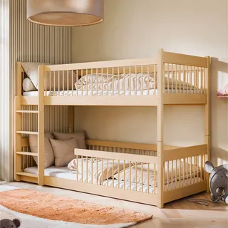 Kinderbett Hochbett Etagenbett 80x180 | 90x190 | 90x200 cm, mit abgerundeten Kanten und umbaubar zu 2 Betten 80x180 cm von 3. bis 12. Lebensjahr, Natur - Naturbelassen