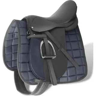 Pferdereiten Sattelset 16" echtes Leder schwarz 14 cm 5-in-1 , Sättel Design 2024 - Schwarz