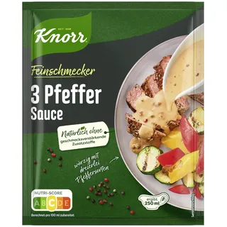 KNORR Feinschmecker 3 Pfeffer Sauce würzige Soße ohne geschmacksverstärkende Zusatzstoffe und Farbstoffe 23x 250 ml