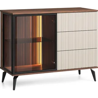 Masseno Kommode TRAMONTO 103 cm Sideboard mit 3 Schubladen und 1 Türen für Wohnzimmer Schlafzimmer Modern 103x39x80 cm Nussbaumfarben / Kaschmir - Dunkelbraun