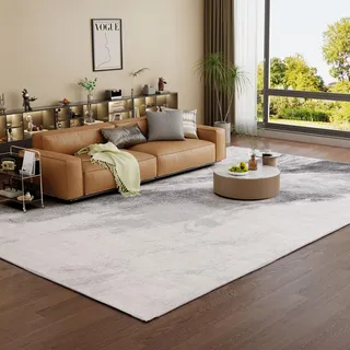 Vamcheer Teppich Wohnzimmer Kurzflor Moderner - Schlafzimmer Teppich Flauschiger,Waschbar Abstraktion,Teppiche Groß für Arbeitszimmer, Büro,Super Weich, Anti-Rutsch,Hellgrau 300x400