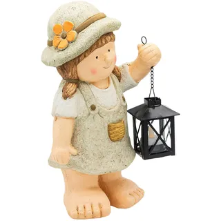 Wichtelstube-Kollektion Gartenfigur Melanie mit Teelicht Laterne Gartendeko ca 33cm groß MGO Dekofigur Outdoor für draußen wetterfest Gartendekoration