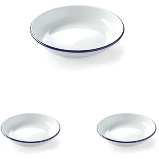 HENDI Teller, Tief, mit einem blauen Rand, Stapelbar, Ofensicher, Abriebfest, Unzerbrechlich, Pastateller, Essteller, Speiseteller, Salatteller, ø240x(H) 40mm, emaillierter Stahl (Packung mit 3)