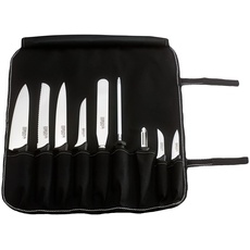 Rockingham Forge Essentials Tragbare Canvas 10-Stück Messer-Rolltasche für bis zu 9 Messern und Zubehör, Kochmesser-Tasche, POM Griffen, Edelstahl Klingen