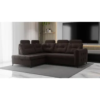 Ecksofa Schlafsofa Sofa WENDIE Stoff Hold Me Dunkelbraun Ottomane Links - Braun