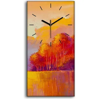 Dekor Leinwand Uhr Wandbilder Geräuschlos 30x60 Gemälde Wald Bäume Herbst Natur - schwarze Hände - Orange