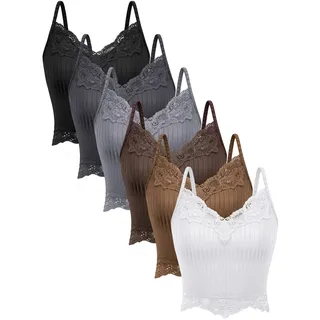 Bencailor 6er-Pack Fairy Grunge Y2K Tops, Spitze Patchwork Crop Tops Rippstrick Cropped Cami Tank Top Y2K Kleidung für Frauen Mädchen, Klassische Farben, Klein