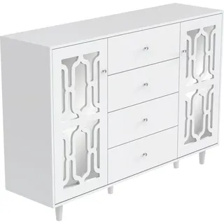 okwish Sideboard mit Kristallgriffen Wohnzimmer Esszimmer 147x40x102cm Weiß