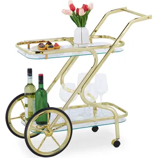 relaxdays Servierwagen aus Messing & Glas - Gold