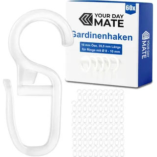 Vorhanghaken für Gardinen Ringe, 60 Stück, mit Ø 10 mm Öse, für Gardinenringe bis 10 mm Dicke, in Transparent, Gardinenringe Haken zum Einhängen, Faltenlegehaken für Vorhangringe, Vorhang Haken Clip
