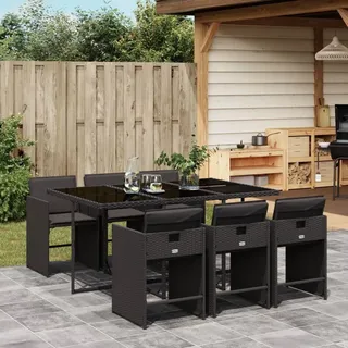 Best Möbel Gartenmöbel Set Balkonmöbel-Set 7-tlg. Garten-Essgruppe mit Kissen Schwarz Poly Rattan - Gartenmöbelgarnituren Cloris Neu6938463 3parcel - Schwarz