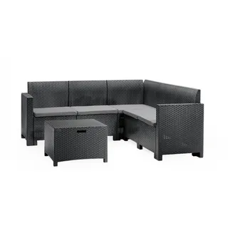 Dmora Lounge-Set für den Außenbereich Dcorre, Garten-Set mit Kissen, Lounge-Set für den Innenbereich in Rattan-Optik, 100 % Italy, Anthrazit - Schwarz
