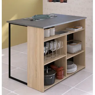 Parisot Küchentheke "Fumay" Eiche und Beton grau Kücheninsel 109 x 80 cm - Grau, Naturbelassen