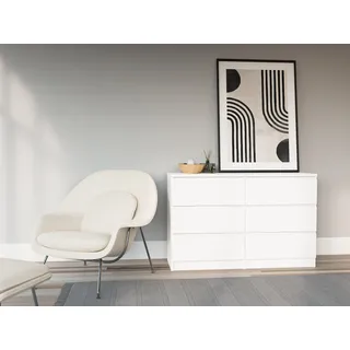 3xEliving Kommode Sideboard DEMII 6 120cm - mit 6 Schubladen in Weiß / Verschiedene Farben und Großen - Weiß