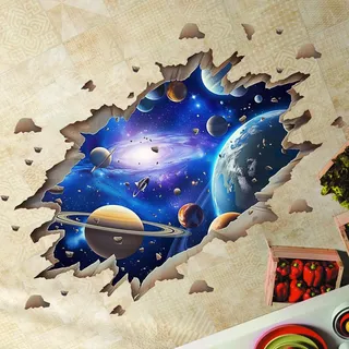 COVPAW 3D Weltall Bodenaufkleber, Wandtattoo, Galaxie Wandaufkleber, 89 x 58 cm, Universum Wanddekoration für Kinderzimmer Wohnzimmer Schlafzimmer Küche (Universe B)