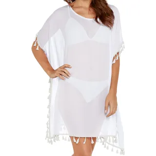 DiULi Damen Strandkleid, Bademode Strand Vertuschen Shirt Beachwear mit Quaste, Strandtunika Bikini Cover Up für Strandurlaub