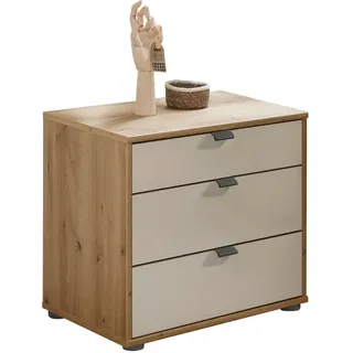Dieter Knoll Nachtkästchen , Champagner, Eiche Bianco , Glas, Holzwerkstoff , 3 Schublade(n) Schubladen , 40x48x43 cm , ISO 9001, Made in Germany , Typenauswahl, Soft-Close-System , Holzmöbel, Holzbetten, Nachtkästchen Holz