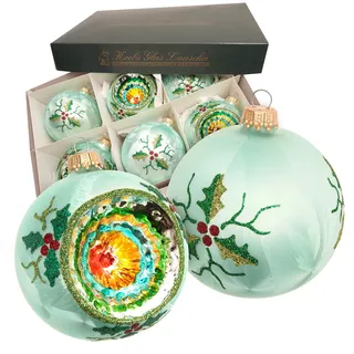 Weihnachtsbaumkugel KREBS GLAS LAUSCHA "Weihnachtskugel Reflex- und Kugelset Zoe grün 8cm", grün, B:8cm H:8cm T:8cm Ø:8cm, Glas, Weihnachtsbaumkugeln, Weihnachtsbaumkugel, Dekoriert mit Liebe zum Detail
