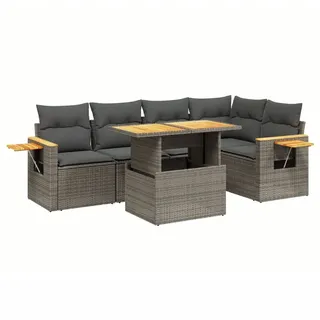 vidaXL 6-tlg. Garten-Sofagarnitur mit Kissen Grau Poly Rattan - Grau