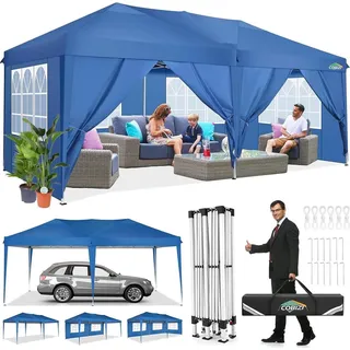 Faltpavillon 3x6 Wasserdicht Winterfest Pop Up Pavillon Klappbar 6 Seiten 3 Höhen UV-Schutz
