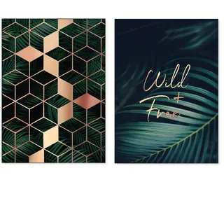 Homelov Premium Poster Set | 2 x DIN A3 – 30x40 cm | 100% Holzfreies Papier & Hochwertiger Kunstdruck | Kostenlose Wallpaper & Aufkleber | » Tropical Real Rose Gold Set «