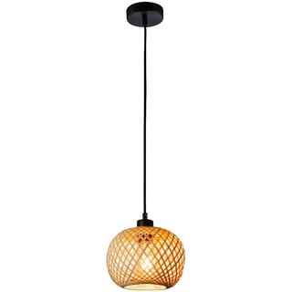 Vintage Boho Rattan Lampe Hängelampe Pendelleuchte Hängeleuchte Holz Bambus Lampenschirm Deckenlampe Badlampe Badezimmerlampe - E27 Industrielle Deckenleuchten für das Bad Küche Schlafzimmer Flur