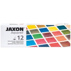 Honsell 89914 - Jaxon Aquarellkasten mit 12 halben Näpfchen, Metallkasten mit 12 feinen Künstler-Aquarellfarben und Platz für weitere 12 halbe oder 6 ganze Näpfchen