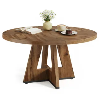 LITTLE TREE Runder Esstisch 120 cm, Esszimmertisch mit Holzsockel für 4–6 Personen, Kleiner Küchentisch im Minimalistischen Design, für Wohnzimmer Balkon Esszimmer, Hellbraun