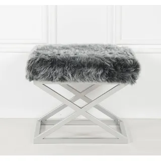 Hanah Home, Capraz Plush - Silver, Grey, Sitzpuff, 100 % METALL, Silber, 50 x 40 x 42 cm - Silber, Braun