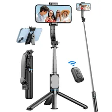 Selfie Stick Stativ, 106cm Handy Stativ Erweiterbar Handystativhalter mit Abnehmbarer Fernbedienung & Handy Ständer, Selfie Stange Stativ für Smartphone 360° Drehbar Kompatibel mit iPhone, Android