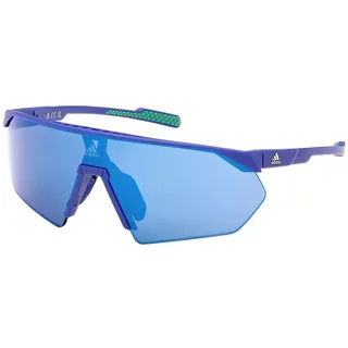 adidas Sport SP0076 Sonnenbrille Damen, Sportliche und Leichte Sonnenbrille, Maskenförmige Linse, Spiegelnde Grüne Gläser, Mattblau