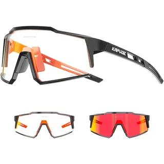 KAPVOE Photochromatische Selbsttönend Fahrradbrille TR90 Rahmen für Herren Damen Klar Sportsonnenbrille Sport Radfahren MTB Radbrille Sportbrille Fahren Baseball Laufen Blau Schwarz K9022