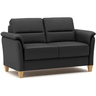 CAVADORE Leder 2er-Sofa Palera / Landhaus-Couch mit Federkern + massiven Holzfüßen / 149 x 89 x 89 / Leder Schwarz