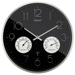 MEBUS 12988 Funk Wanduhr 30cm x 30cm x 30cm x 4.5cm Silber