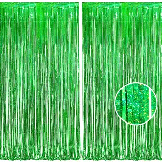 BRAVESHINE St Patricks Day Deko Lametta Vorhang Grün, Glitzer Folie Fransen Vorhänge Party Hintergrund Geburtstag Deko für Dschungel Dinosaurier Fußball Hawaii Superbowl Weihnachts Party