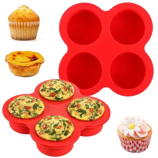 Telooco 2 Stück Muffinform Silikon, Mini Muffins Backform Runde Eierbissen Form, 4 Tassen Muffinform für Heißluftfritteuse Antihaftbeschichtete Eier Backform zum Backen Mini Cupcakes und Quiche