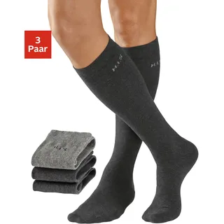 Kniestrümpfe H.I.S, Herren, Gr. 47-48, 2x anthrazit, 1x grau, Baumwolle, Elasthan (LYCRA), Polyamid, meliert, elastisch, Socken Kniestrümpfe, mit druckfreiem Bündchen