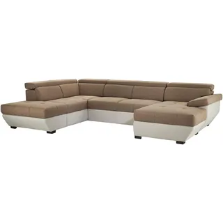 Mivano Wohnlandschaft Speedway, Modernes U-Form-Sofa mit verstellbaren Kopfstützen, 332 x 79 x 222, Zweifarbiger Bezug, Braun/Hellgrau