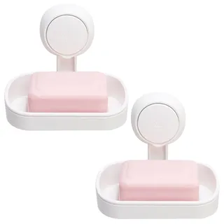 TAILI Seifenschale mit Ablauf für Badezimmer 2 Pack, MAX Halten 3 KG, Seifenschalen ohne Bohren, Seifenhalter Wandmontage, Seifenhalter mit Saugnapf für Dusche, Küche Schwammhalter, Plastik in Weiß