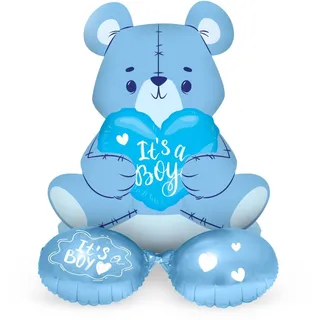 Folat 65860 Luftballons Bär Junge Blau 61 cm - Stehender Ballon, süßes Ballon-Set, Baby Boy Luftballon, Folienluftballon für Babyparty, Geburt, Kindergeburtstag, Geschenk-Deko