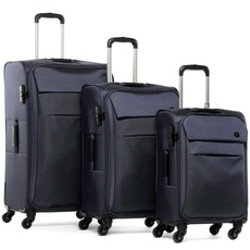 FERGÉ Kofferset 3-teilig Weichschale Calais Trolley-Set - Handgepäck 55 cm, L und XL 3er Set Stoffkoffer Roll-Koffer 4 Rollen Stretch-Flex blau