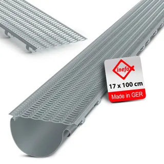 INEFA Laubfangstreifen 100cm, Ø100-160mm Grau Kunststoff | Dachrinnen Laubschutz für halbrunde Regenrinnen, Polyproline Dachrinnenabdeckung, Dachrinnenschutz