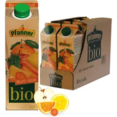 Pfanner BIO Multi Gold (8 x 1 l) – 25% Fruchtsaftgehalt – Bio Multi Getränk - Mehrfruchtnektar im Vorratspack