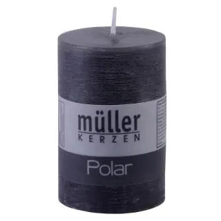 Müller Kerzen Polar Stumpenkerzen 90/58 mm, Raureif-Effekt, Kleiner Kerzen Stumpen für ein besonders gemütliches Ambiente, 1 Packung = 6 Stück, asphalt