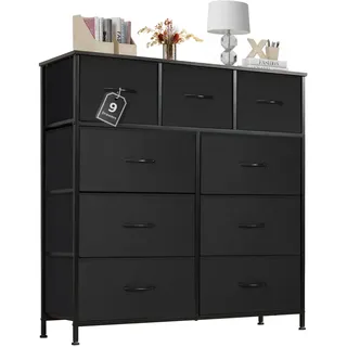 Sweetcrispy Kommode mit Stoff-Schubladen, Sideboard mit 9 Stoff-Schubladen, Schubladenschrank, Organisationsmöbel für Küche, Büro, Flur, TV-Schrank mit Schubladen