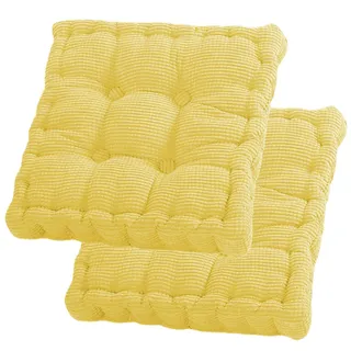 Sitzkissen, 2Er Set Bodenkissen, 40 X 40 Cm Sitzkissen Stuhl, Baumwolle Polsterung, Dicke Bodenkissen, Yogakissen, Haustierbett, Sitzpolster Für Den Innen Und Außenbereich Stuhlkissen-Set, Gelb